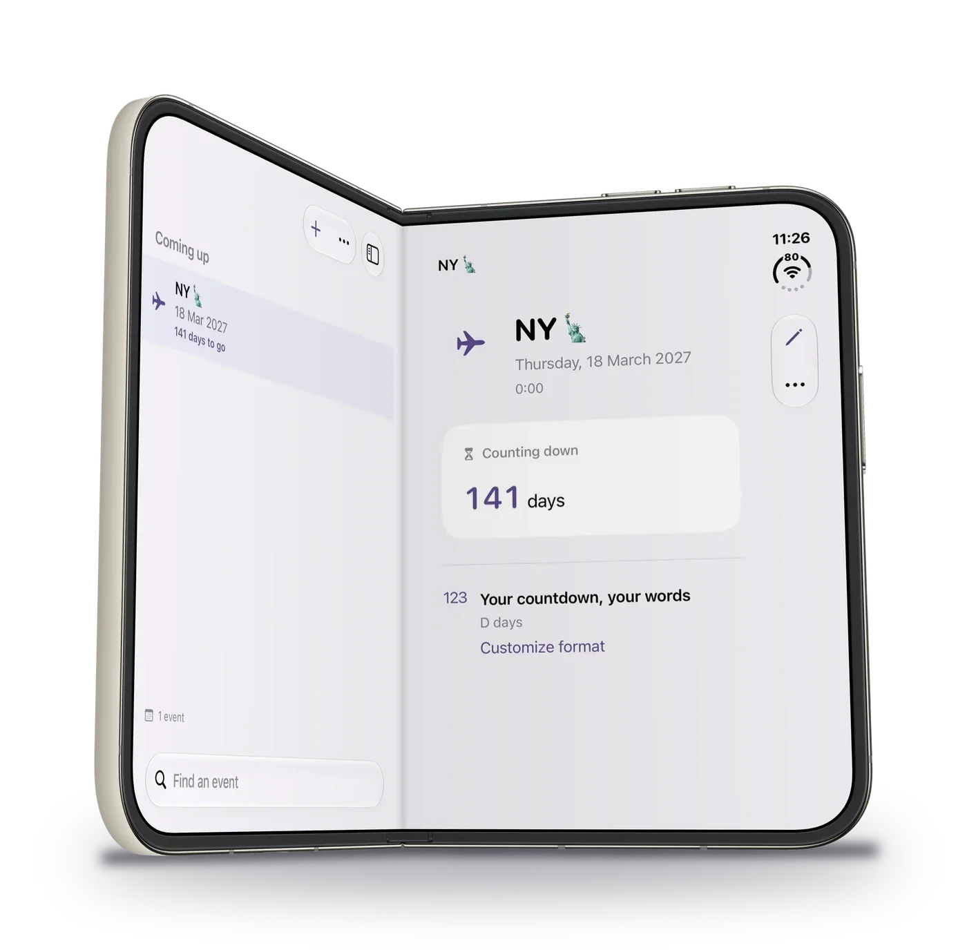 Countdown app open on iPhone Duo (illustration)